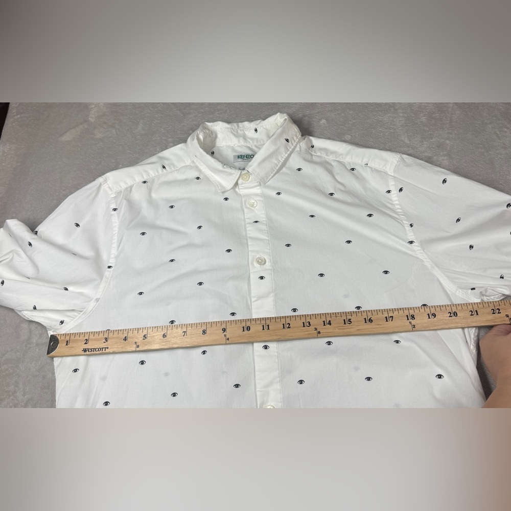 Kenzo Paris White Multi Eye Cotton Poplin Blend Slim Fit Collared Shirt 42-16.5 - Picture 9 of 16